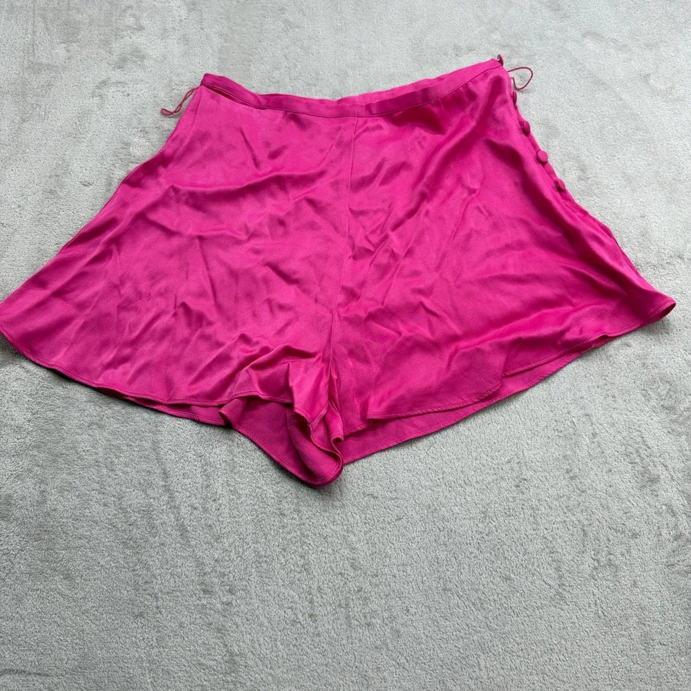 Maeve Anthropologie Shorts Womens 10 Pink Flared Viscose Button Side Barbiecore